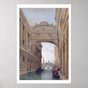 De brug van Sighs, Venetië, gegraveerd door Lefev Poster