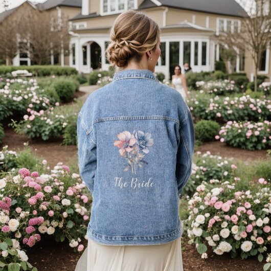 De bruid Blauw Roze Bloemen Denim Jacket (Huwelijk Achterkant)
