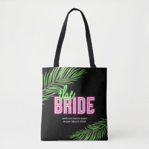 De bruid groen & roze tropische strand draagtas