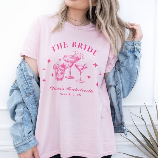 De bruid Hot Pink Cocktail Travel Bachelorette T-shirt