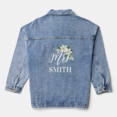 De Bruid Mevrouw Witte Lelies Bloemenboeket Denim Jacket (Achterkant)