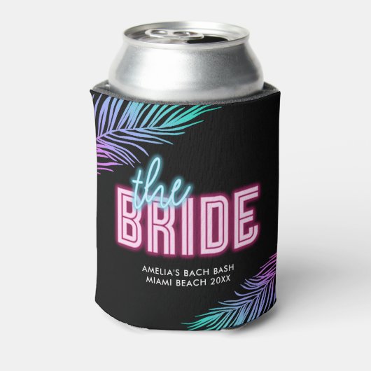 De bruid Neon Blue & Pink Tropical Bach Blikjeskoeler (Blikje Achterkant)