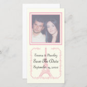 De bruidroze Eiffeltoren van Parijs sparen de Datu Save The Date (Voorkant / Achterkant)