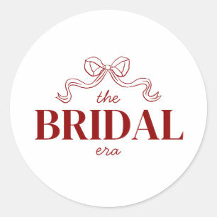 De Bruids Tijdperk Rode Lint Boog Schets Bruilof Ronde Sticker