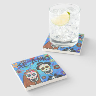 De bruiloft Dia de los Muertos Stenen Onderzetter