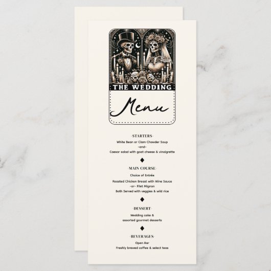 DE BRUILOFT Tarot Skeletten Bruid & bruidegom Menu (Voorkant / Achterkant)