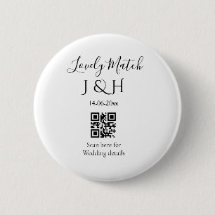 De bruiloft van add koppel naam QR code scan detai Ronde Button 5,7 Cm