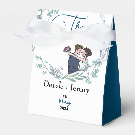 De bruiloft van blauwe minnaars bedankdoosjes (Voorkant Zijde)