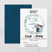 De bruiloft van blauwe minnaars RSVP kaartje (Voorkant / Achterkant)