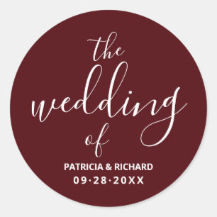De bruiloft van Bourgondische bruiloft Ronde Sticker