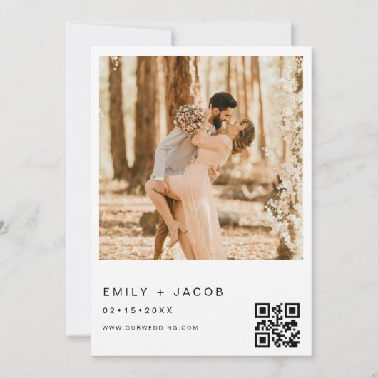 De bruiloft van foto QR-code Minimalist Elegant Kaart (Achterkant)