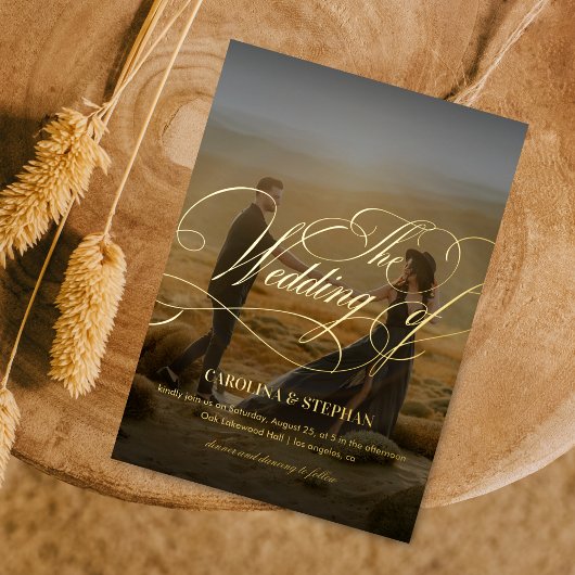 De bruiloft van | Moderne kalligrafie Script & fot Folie Uitnodiging