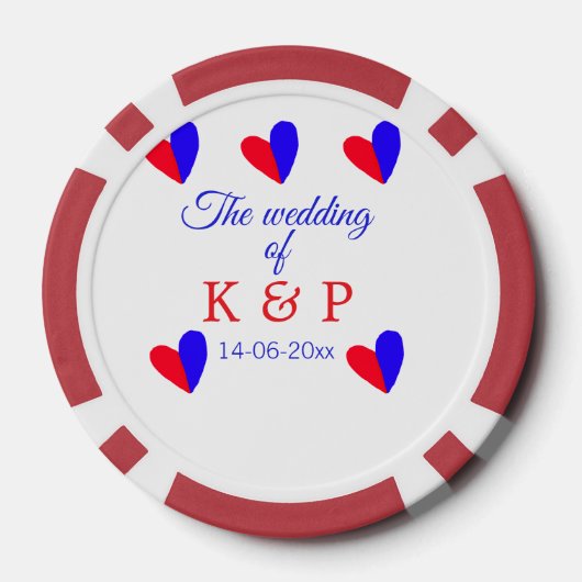 De bruiloft van voeg koppelnaam initiaal briefdatu poker chips (Achterkant)