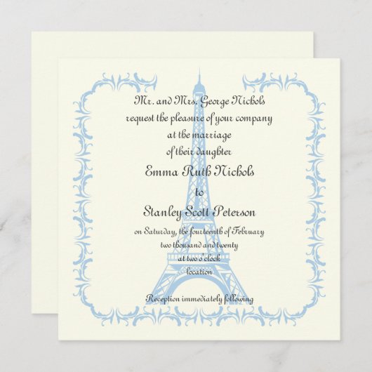 De bruine Eiffeltoren van Parijs uitnodiging (Voorkant / Achterkant)