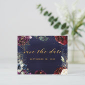 De bruine marine Gold Garden trouwt de datum op Save The Date (Staand voorkant)