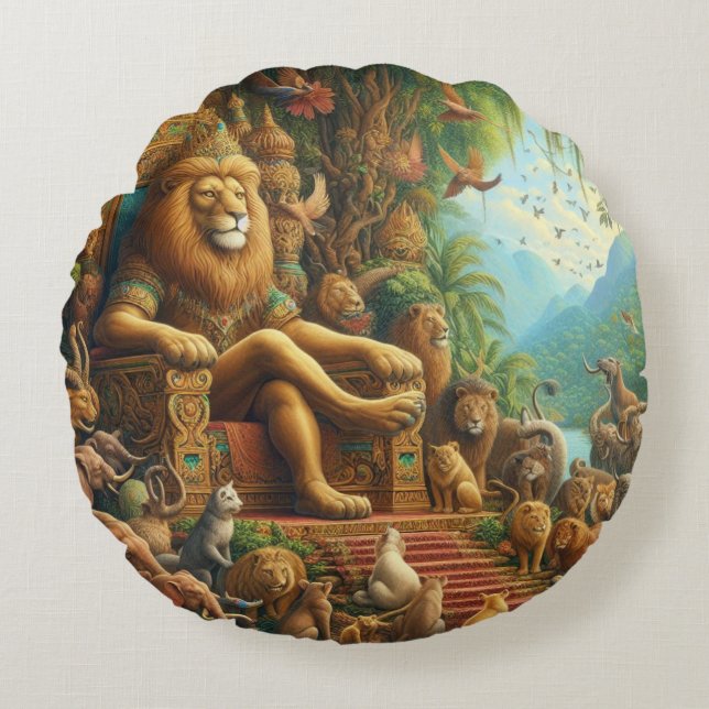 🦁De brullende majesteit van het Abstracte express Rond Kussen (Voorkant)