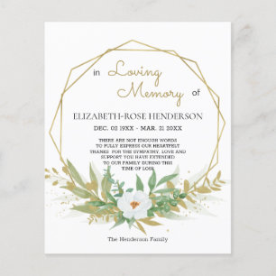 DE BUDGET FLORAL SYMPATHY MEMORIAL DANK JE KAART.  FLYER