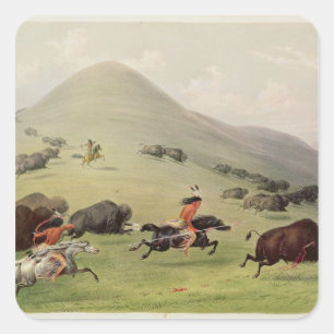 De buffeljacht, c.1832 vierkante sticker