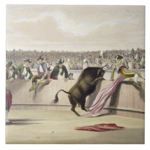 De bull Leaping the Barriers, 1865 (kleurenlitho) Tegeltje