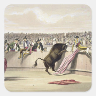 De bull Leaping the Barriers, 1865 (kleurenlitho) Vierkante Sticker