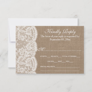 De Burlap & Lace bruiloft Collectie RSVP kaarten Kaartje