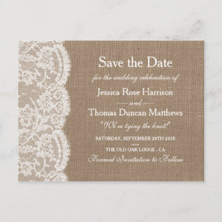 De Burlap & Lace bruiloft Collectie Save The Date Aankondigingskaart
