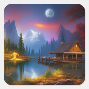 De Cabin in de Cove de Moon Vierkante Sticker