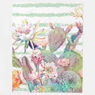 De cactus van de waterverf, bloemen en fleece deken