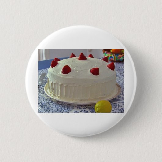 De Cake van de aardbei Ronde Button 5,7 Cm (Voorkant)