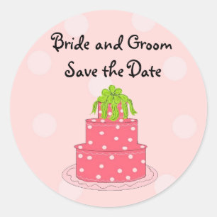 De Cake van het huwelijk bewaart de Datum Ronde Sticker