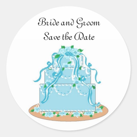 De Cake van het huwelijk bewaart de Datum Ronde Sticker (Voorkant)