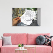 De camera van het potlood Vs - de Tram van Lissabo Canvas Afdruk (Insitu (Woonkamer))