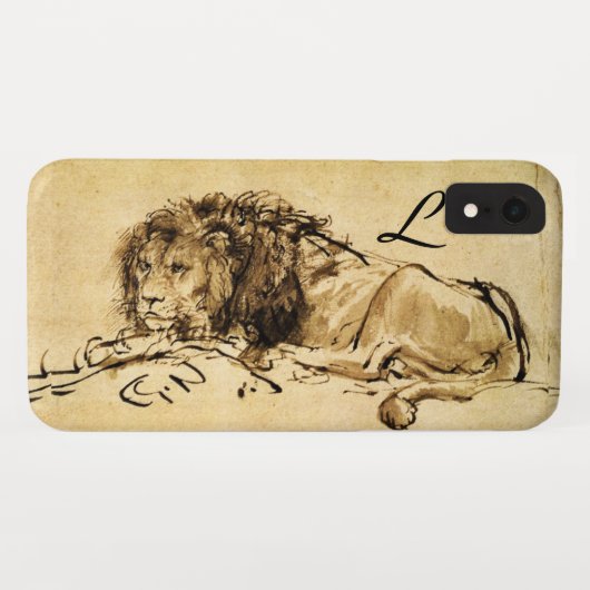 DE CAPE LION LYING DOWN, Sepia, Black Monogram Case-Mate iPhone Case (Achterkant (horizontaal))