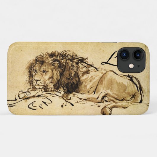DE CAPE LION LYING DOWN, Sepia, Black Monogram Case-Mate iPhone Case (Achterkant (horizontaal))