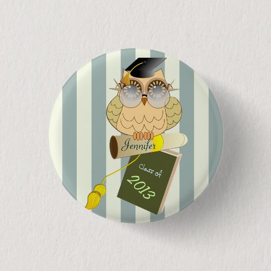 De cartoon Owl & Name Button van het douane Afstud (Voorkant)