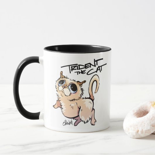 De Cat Illustrated Coffee Mok 01 (Met donut)