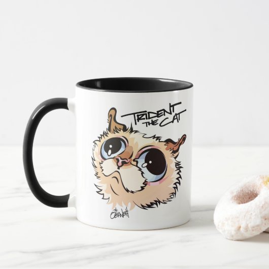 De Cat Illustrated Coffee Mok 02 (Met donut)