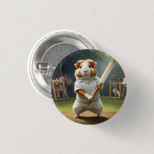 De cavia-cricketspeler: gekleed in het wit, ronde button 3,2 cm