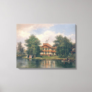 De Chalet met Gele deur in Bois de Canvas Afdruk