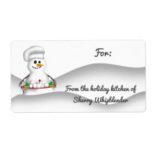De chef-kok dienende sneeuwballen van de sneeuwman etiket