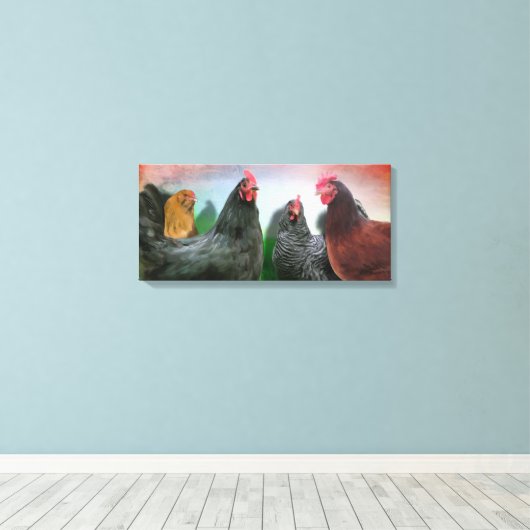 De Chicken Dames 26x12 Stretched Canvas (Insitu (Houten vloer))