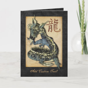 De Chinese Blauwe Groeten & Notecards van de Draak Feestdagen Kaart