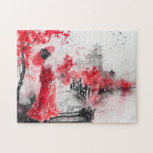 De Chinese Waterverf Geisha op een brug Legpuzzel