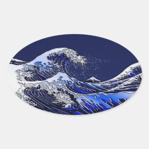 De chroomvezelstijlen van de Great Hokusai Wave Ovale Sticker