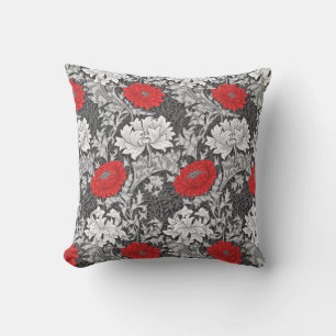 De Chrysanten van William Morris, Grijs en Rood Buitenkussen