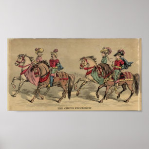 De circusoptocht ruiters te paard poster