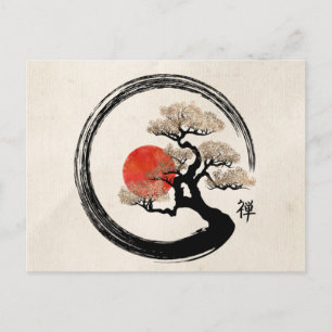 De Cirkel van Enso en Boom Bonsai op Canvas Briefkaart