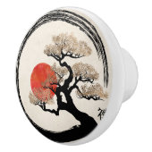 De Cirkel van Enso en Boom Bonsai op Canvas Keramische Knop (Rechts)