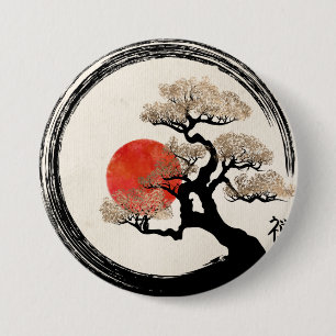 De Cirkel van Enso en Boom Bonsai op Canvas Ronde Button 7,6 Cm