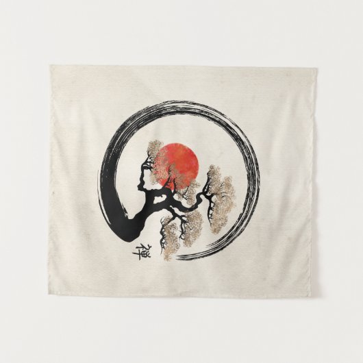 De Cirkel van Enso en Boom Bonsai op Canvas Wandkleed (Voorkant (horizontaal))